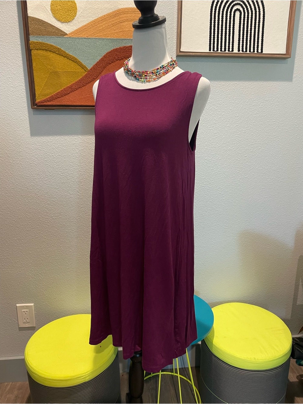 LOFT Sleeveless Magenta Swing ALine Hem Jersey Knit Dress (M)